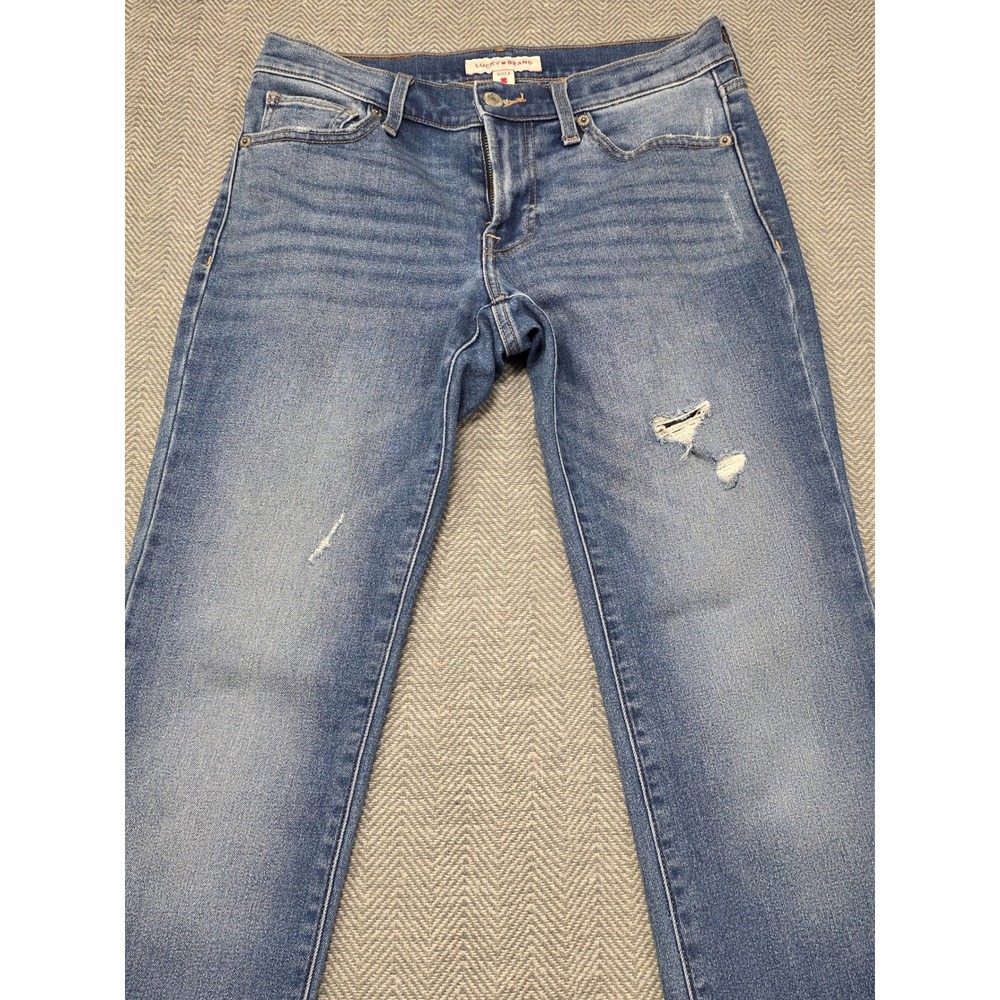 Lucky Brand Sweet Mid Rise Straight Jeans Medium Wash Distressed Blue Size 4/27 - Picture 2 of 12